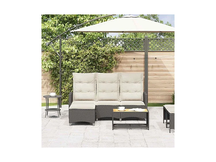 Canapé de jardin inclinable coussins forme de L noir polyrotin
