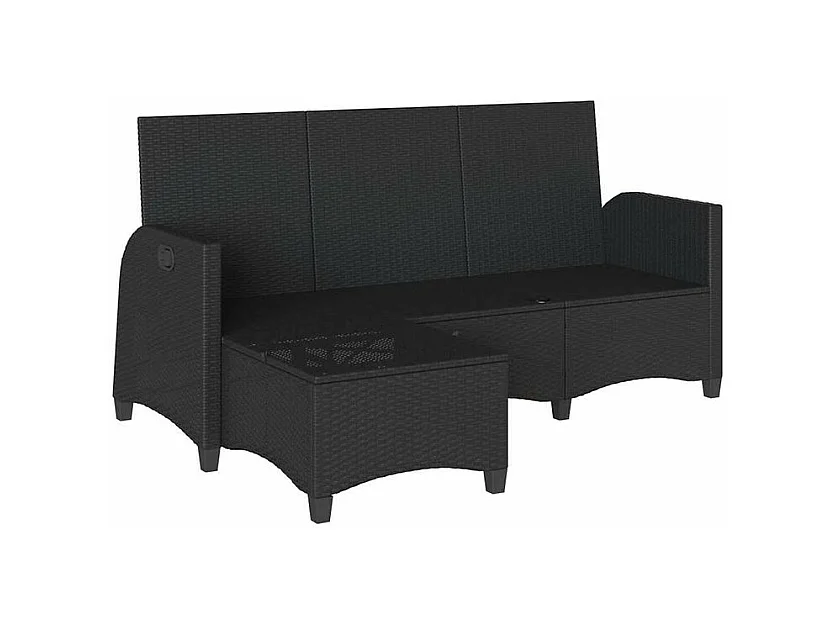 Canapé de jardin inclinable coussins forme de L noir polyrotin