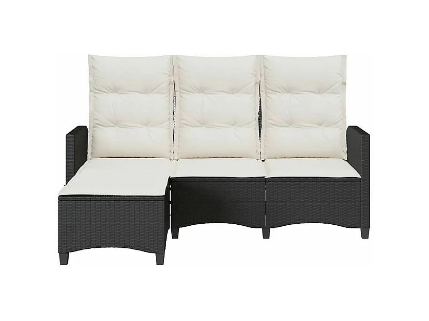 Canapé de jardin inclinable coussins forme de L noir polyrotin