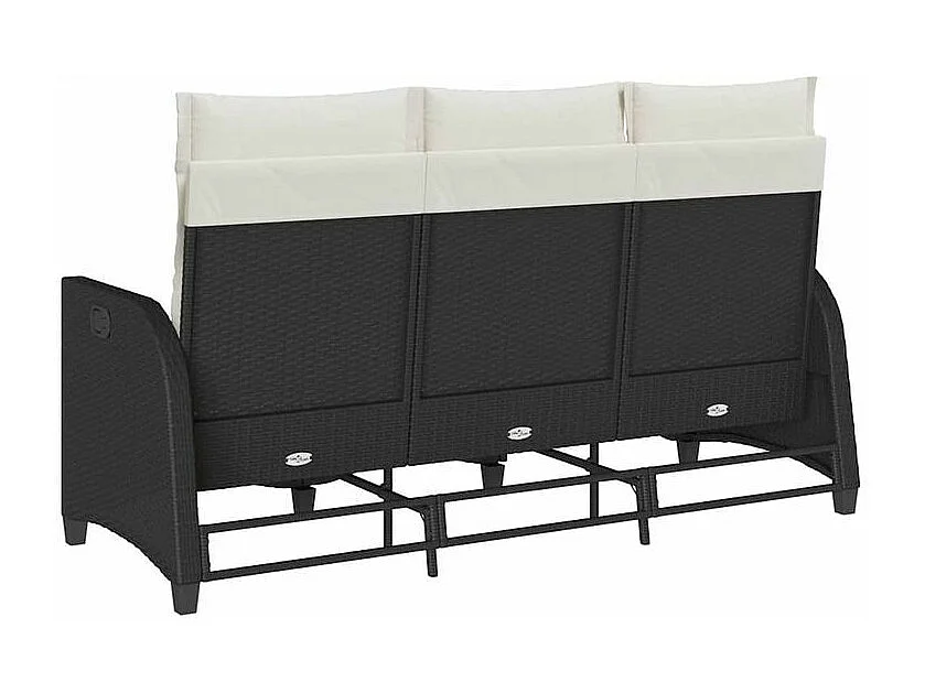 Canapé de jardin inclinable coussins forme de L noir polyrotin