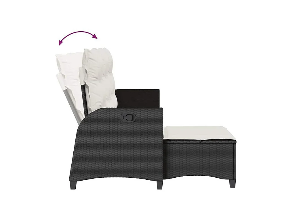 Canapé de jardin inclinable coussins forme de L noir polyrotin