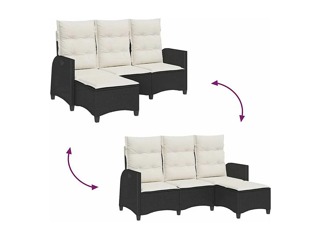 Canapé de jardin inclinable coussins forme de L noir polyrotin