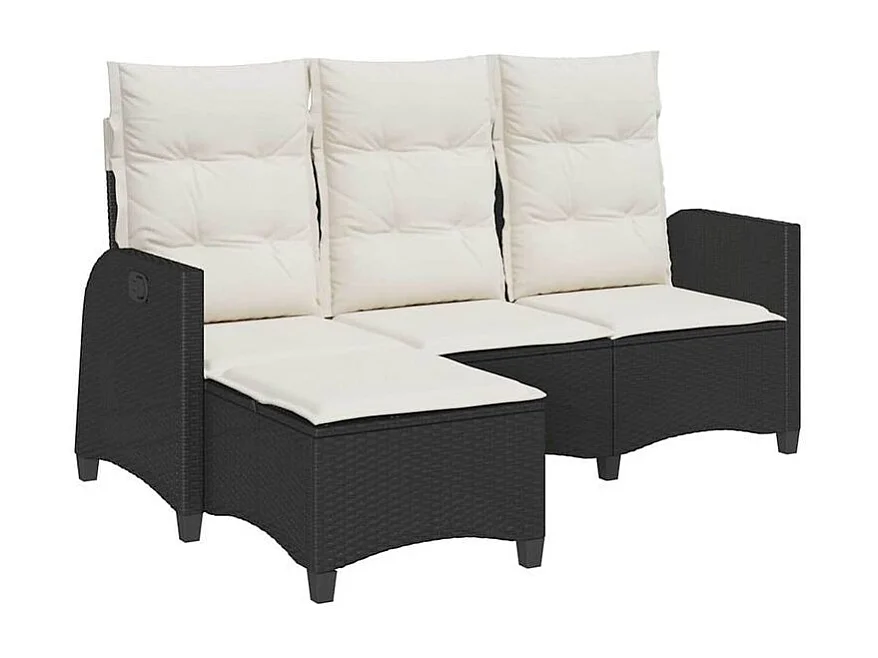 Canapé de jardin inclinable coussins forme de L noir polyrotin