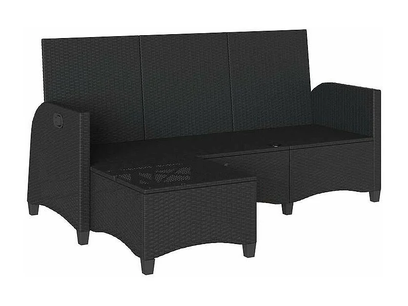 Canapé de jardin inclinable coussins forme de L noir polyrotin