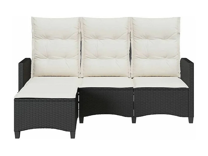 Canapé de jardin inclinable coussins forme de L noir polyrotin