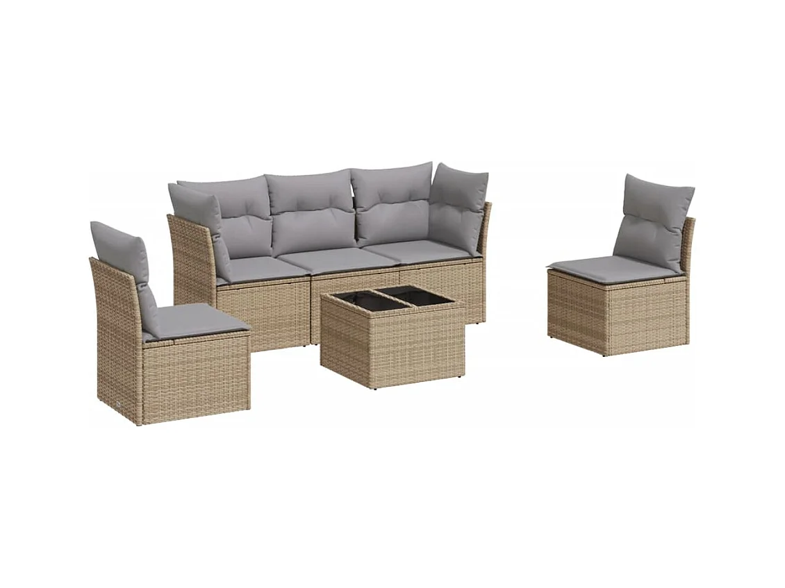 Salon de jardin avec coussins 6 pcs beige résine tressée