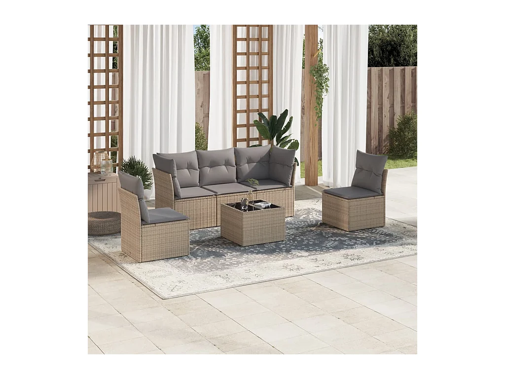 Salon de jardin avec coussins 6 pcs beige résine tressée