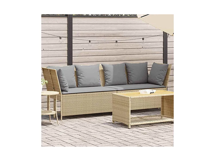 Canapé de jardin avec coussins beige résine tressée