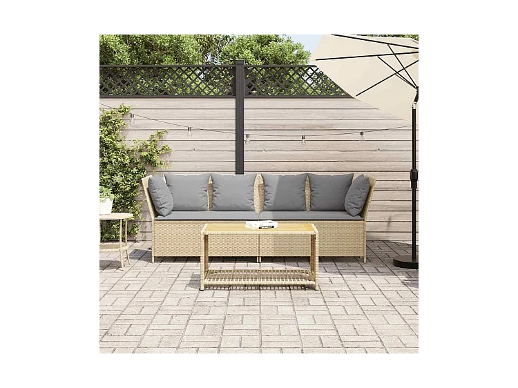Canapé de jardin avec coussins beige résine tressée