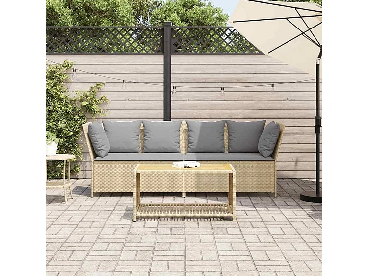 Canapé de jardin avec coussins beige résine tressée