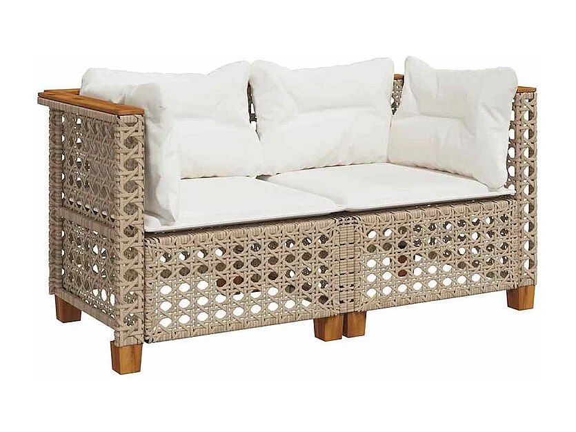 Canapés d'angle de jardin et coussins 2pcs beige résine tressée