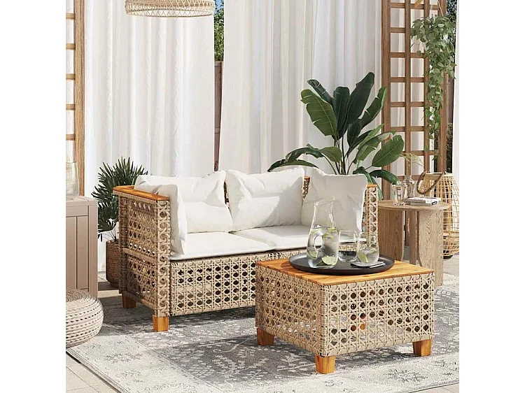 Canapés d'angle de jardin et coussins 2pcs beige résine tressée