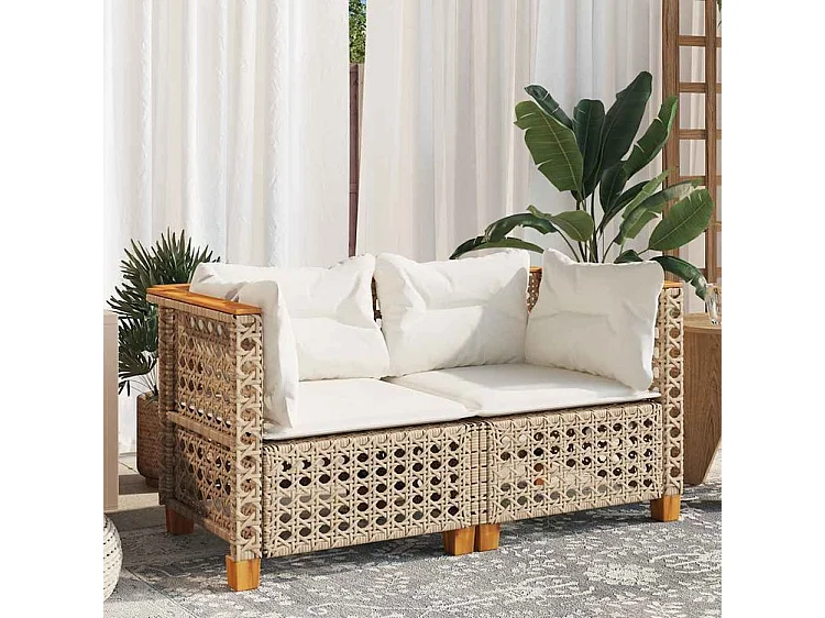 Canapés d'angle de jardin et coussins 2pcs beige résine tressée
