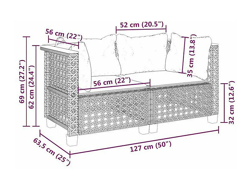Canapés d'angle de jardin et coussins 2pcs beige résine tressée