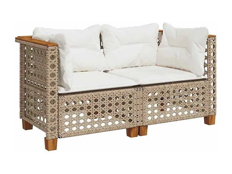 Canapés d'angle de jardin et coussins 2pcs beige résine tressée