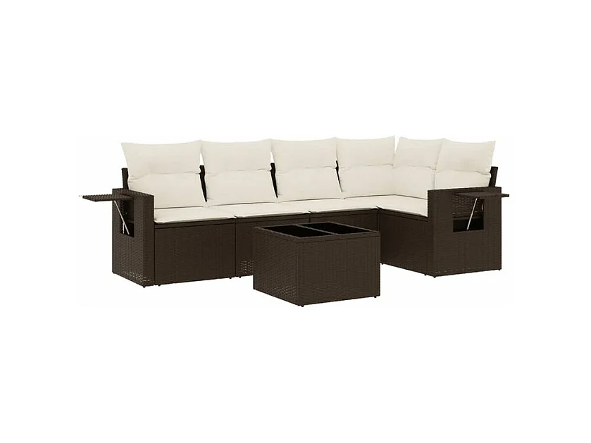 Salon de jardin avec coussins 6 pcs marron résine tressée