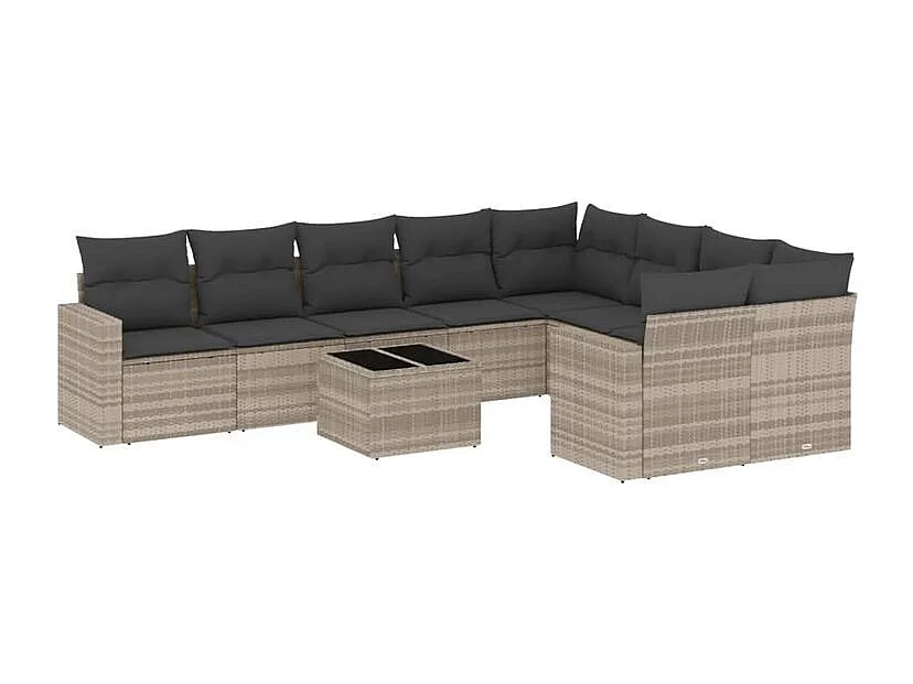 Salon de jardin avec coussins 10 pcs gris clair résine tressée