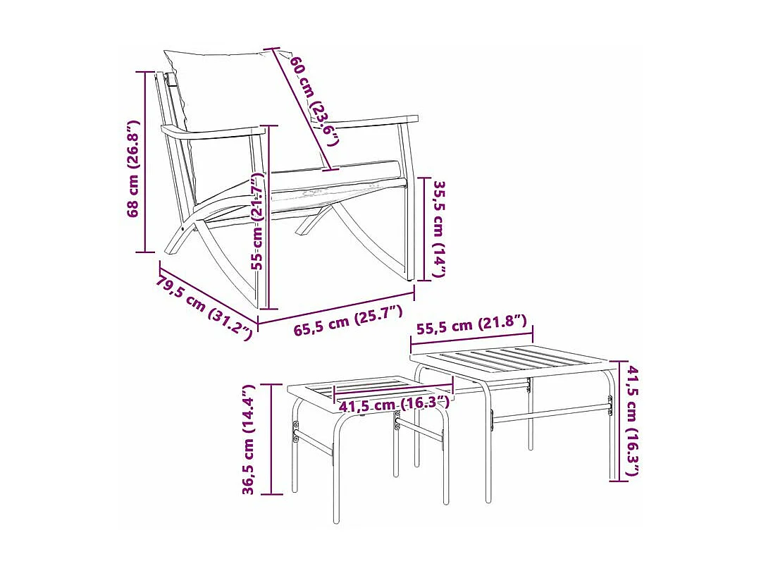 Ensemble de meubles de balcon 4 pcs avec coussins acier noir