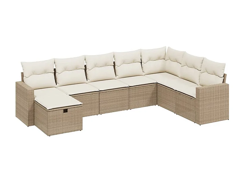 Salon de jardin avec coussins 8 pcs beige résine tressée