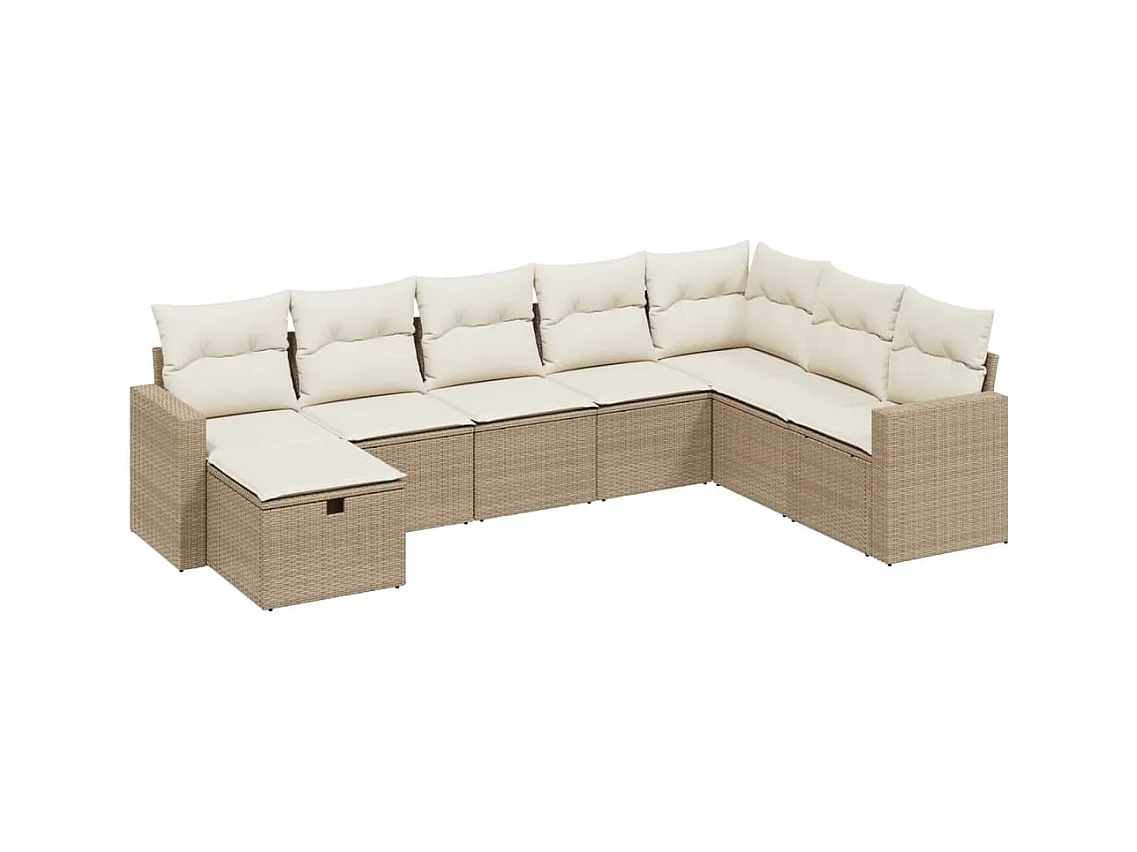 Salon de jardin avec coussins 8 pcs beige résine tressée