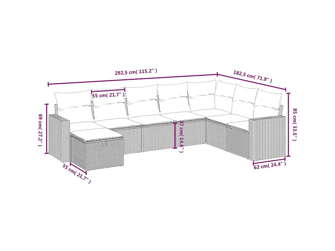 Salon de jardin avec coussins 8 pcs beige résine tressée