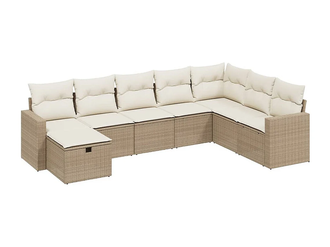 Salon de jardin avec coussins 8 pcs beige résine tressée