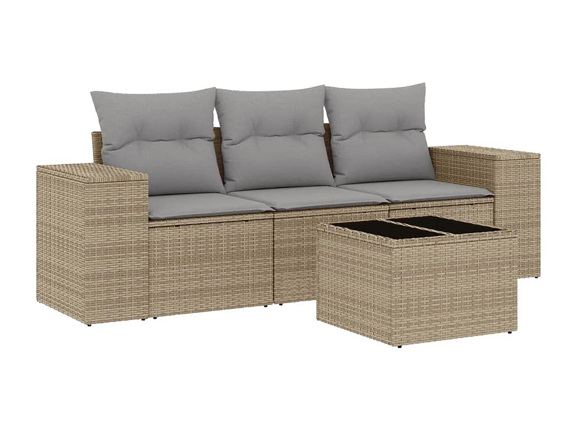 Salon de jardin avec coussins 4 pcs beige résine tressée