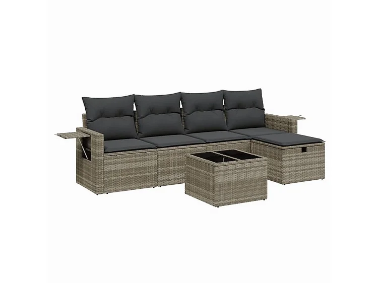 Salon de jardin 6 pcs avec coussins gris clair résine tressée