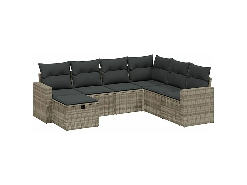 Salon de jardin avec coussins 7 pcs gris clair résine tressée