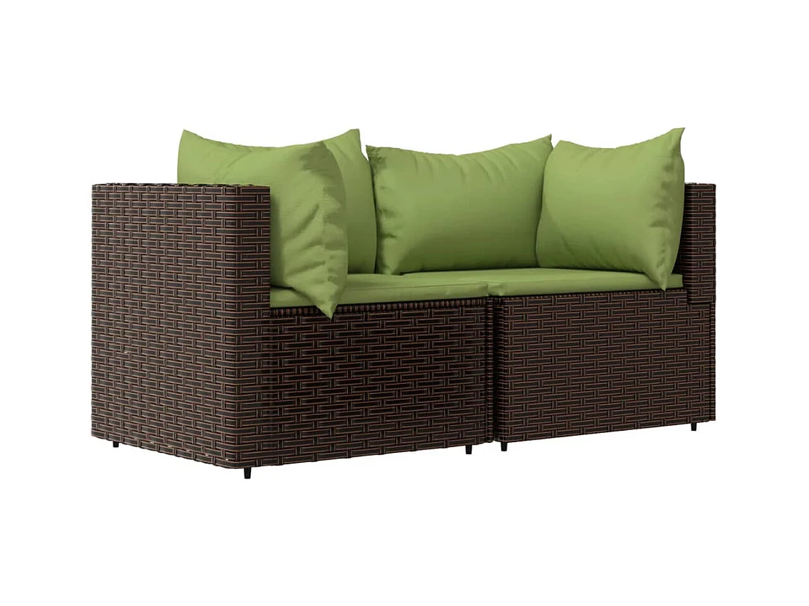 Salon de jardin 3 pcs avec coussins marron résine tressée