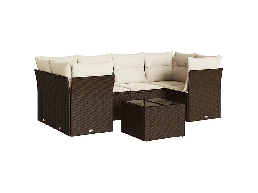 Salon de jardin avec coussins 7 pcs marron résine tressée