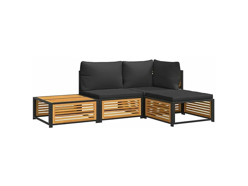 Salon de jardin avec coussins 4 pcs bois d'acacia massif