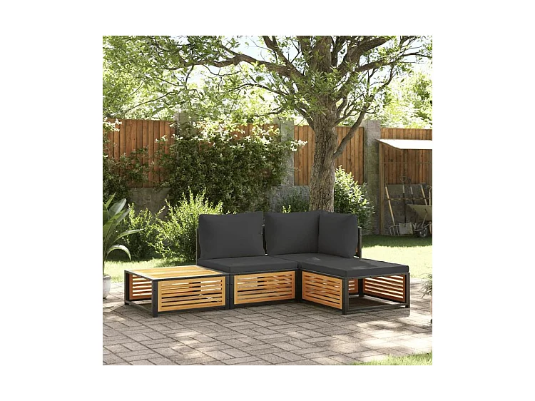 Salon de jardin avec coussins 4 pcs bois d'acacia massif