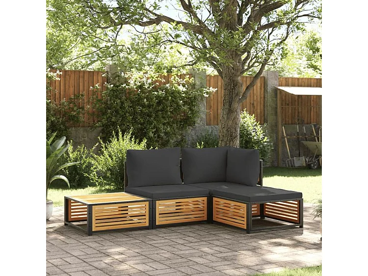 Salon de jardin avec coussins 4 pcs bois d'acacia massif