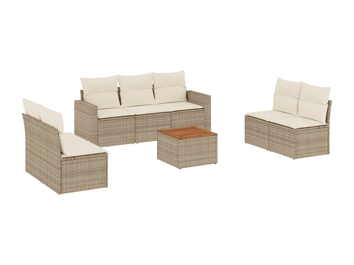 Salon de jardin avec coussins 8 pcs beige résine tressée