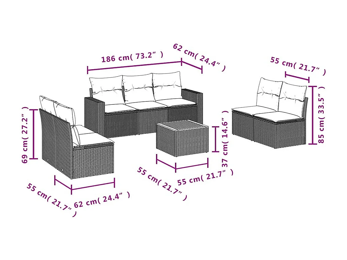 Salon de jardin avec coussins 8 pcs beige résine tressée