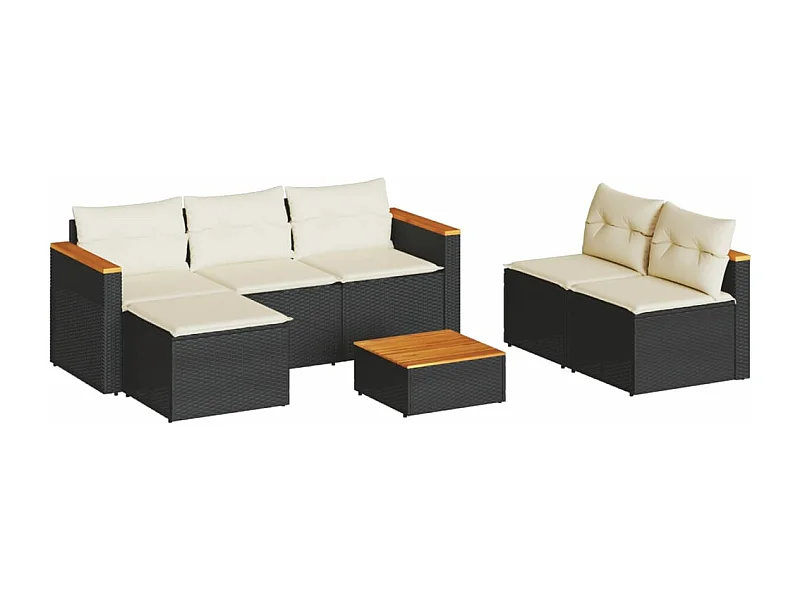 Salon de jardin 5 pcs avec coussins noir résine tressée acacia