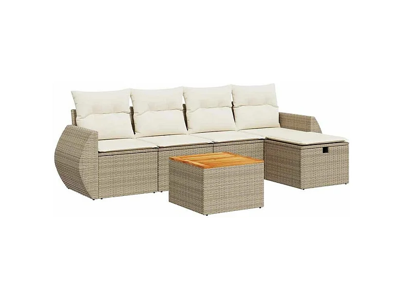 Salon de jardin avec coussins 6 pcs beige résine tressée