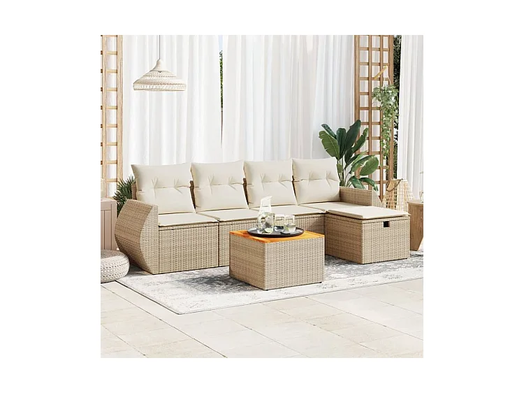 Salon de jardin avec coussins 6 pcs beige résine tressée