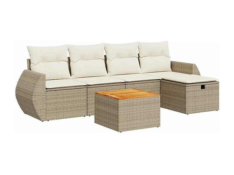 Salon de jardin avec coussins 6 pcs beige résine tressée