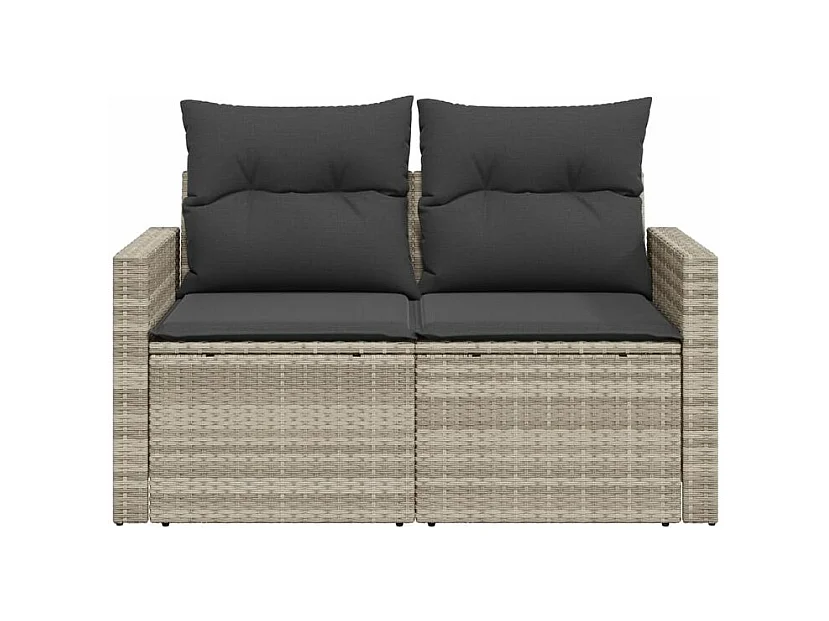 Canapé de jardin 2 places et coussins gris clair résine tressée