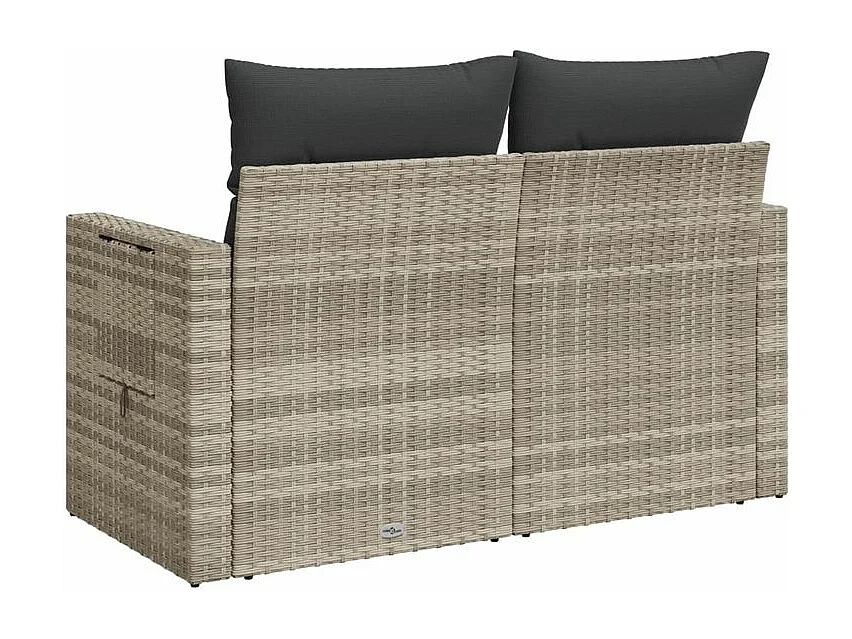 Canapé de jardin 2 places et coussins gris clair résine tressée