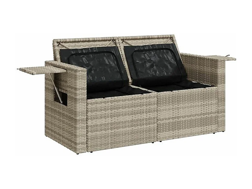 Canapé de jardin 2 places et coussins gris clair résine tressée