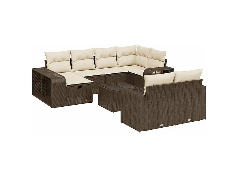 Salon de jardin et coussins 11 pcs marron résine tressée