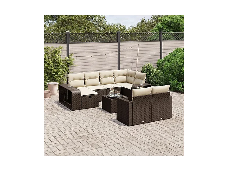 Salon de jardin et coussins 11 pcs marron résine tressée