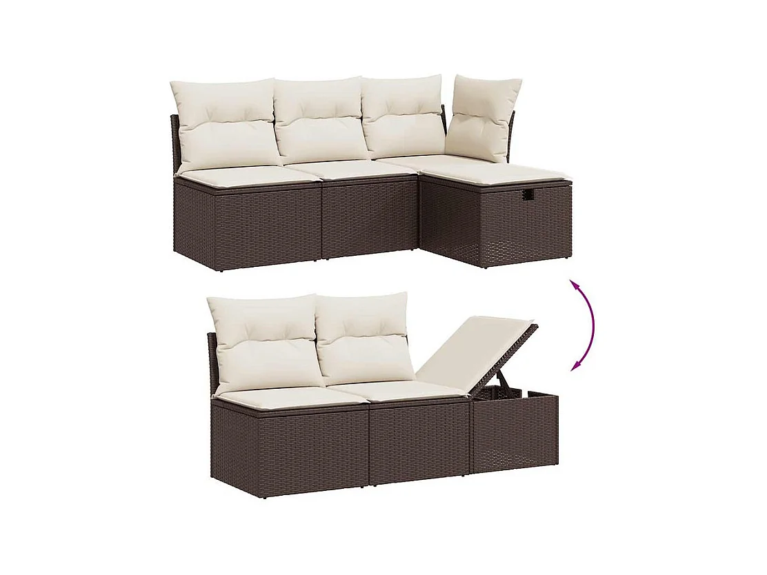 Salon de jardin et coussins 11 pcs marron résine tressée