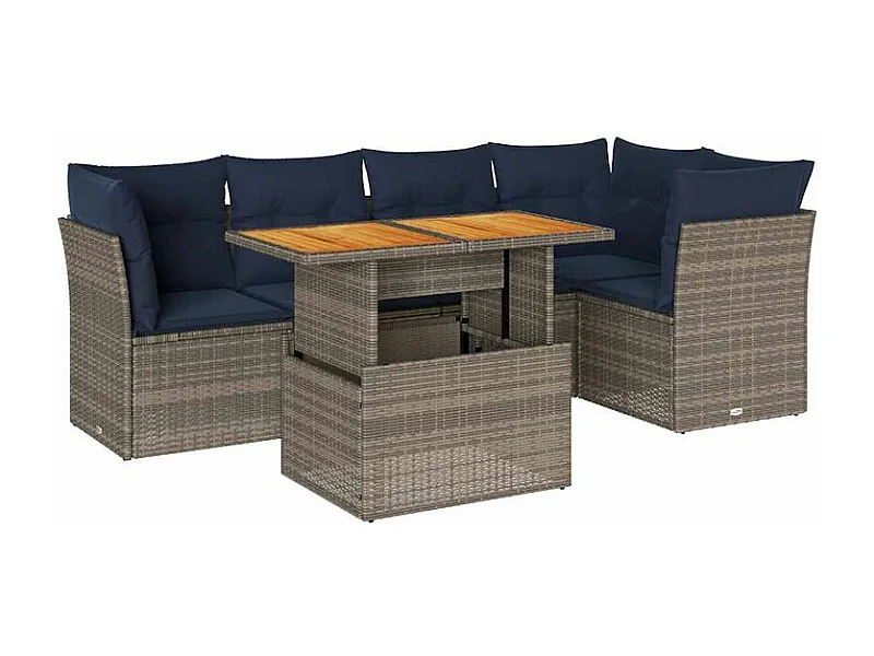 Salon de jardin 6 pcs avec coussins gris résine tressée