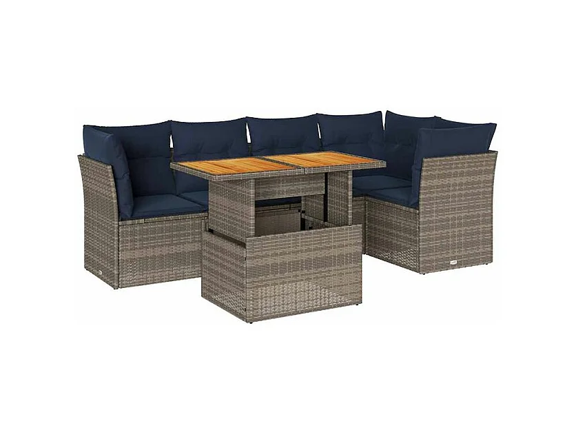 Salon de jardin 6 pcs avec coussins gris résine tressée