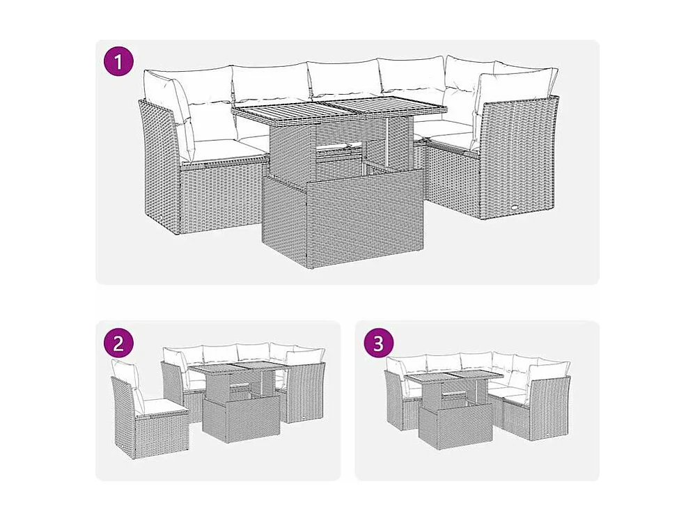 Salon de jardin 6 pcs avec coussins gris résine tressée