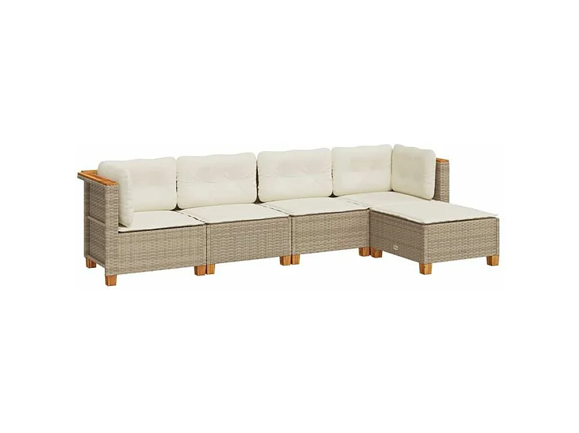 Salon de jardin avec coussins 5 pcs beige résine tressée